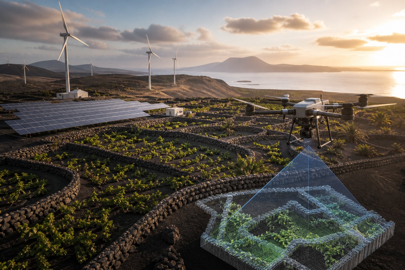 Dron de inspección SKYNOX sobrevolando La Geria, Lanzarote